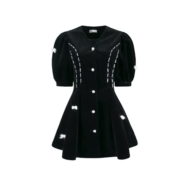 HERLIAN Black Butterfly Corduroy Dress | MADA IN CHINA