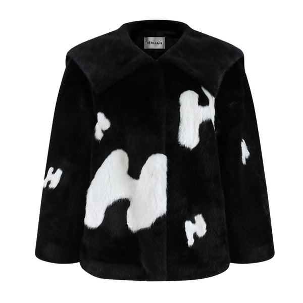 HERLIAN Black Letter Logo Fur Jacket | MADA IN CHINA