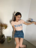 HERLIAN 'Dans La Fleur' Allover Logo Denim Skirts | MADA IN CHINA