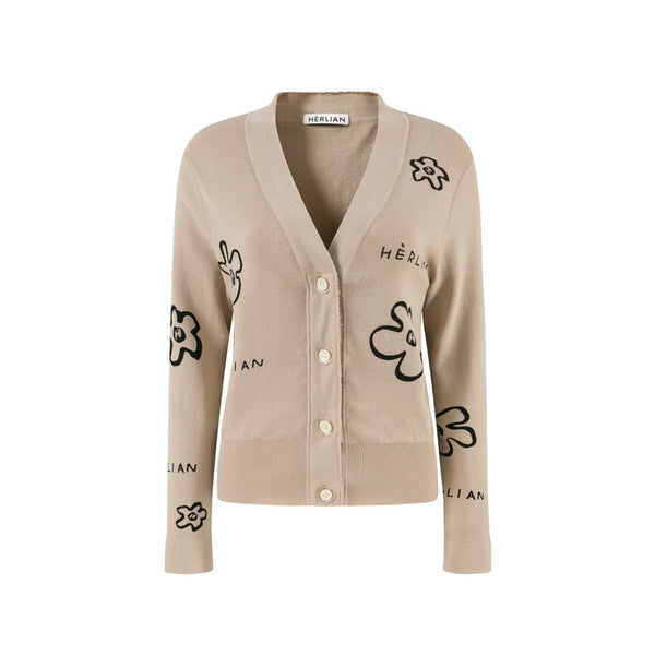 HERLIAN Khaki Painted Flower Cardigan | MADA IN CHINA