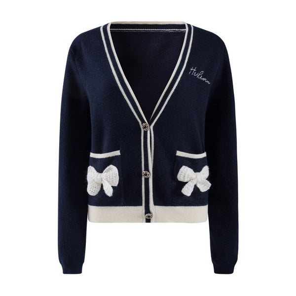 HERLIAN Navy Blue Bowknot Cardigan | MADA IN CHINA