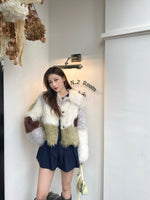 HERLIAN White Colorblock Fur Jacket | MADA IN CHINA