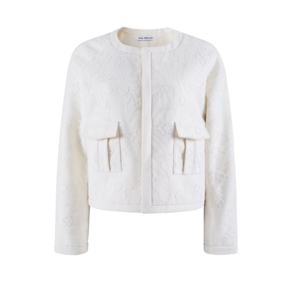 HERLIAN White Crewneck Jacquard Jacket | MADA IN CHINA