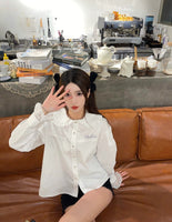 HERLIAN White Signature Logo Bubble Sleeve Shirt | MADA IN CHINA