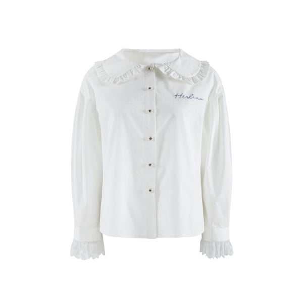 HERLIAN White Signature Logo Bubble Sleeve Shirt | MADA IN CHINA